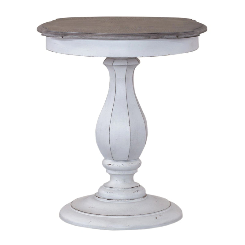 Magnolia Manor Round Accent Table in Antique White Base w/ Weathered Bark Tops image