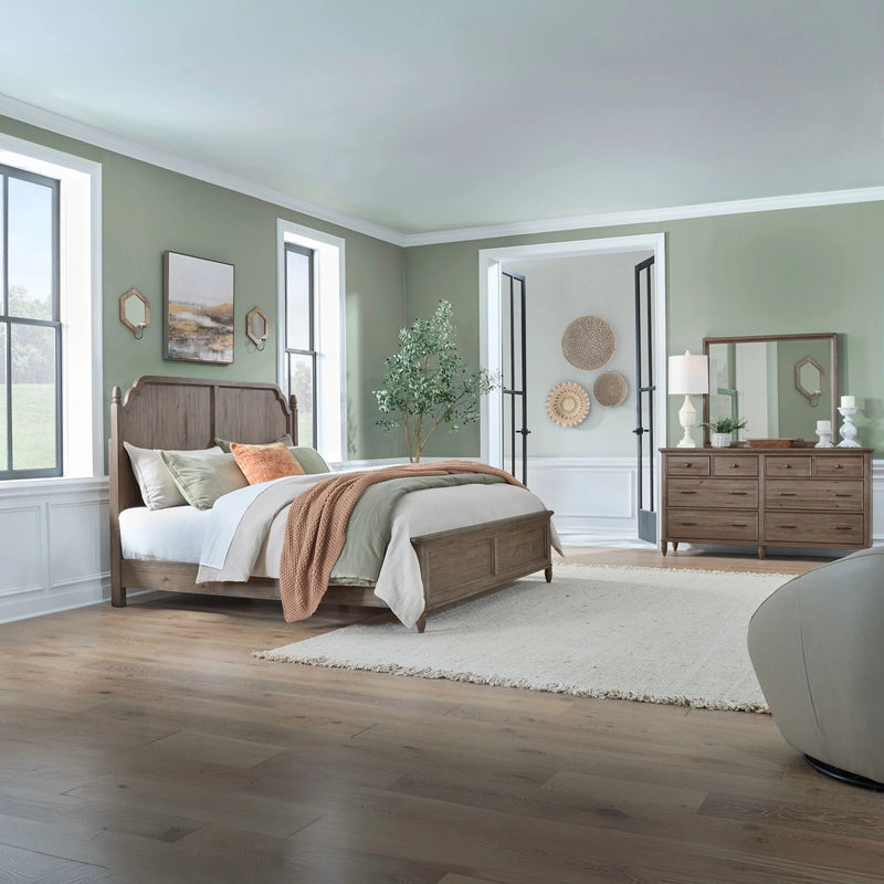 Hickory Grove Panel Bed, Dresser & Mirror image
