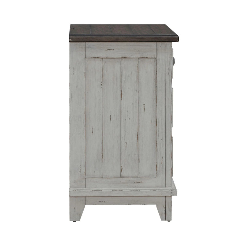 River Place 3 Drawer Nightstand with Charging Station in Riverstone White and Tobacco image