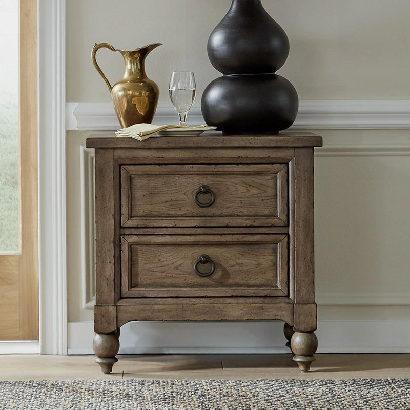 Americana Farmhouse 2 Drawer Nightstand in Dusty Taupe and Black image