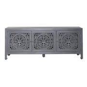 Marisol 65 Inch 3 Door Accent TV Stand in Weathered Honey and Soft Wash Gray image