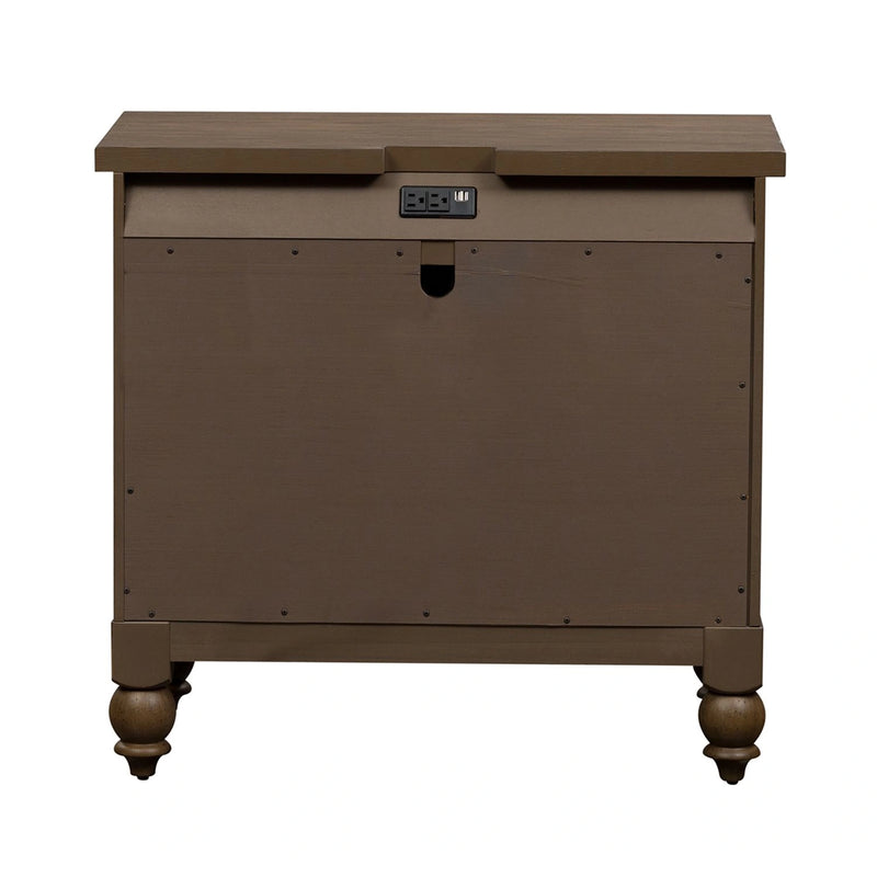 Americana Farmhouse 6 Drawer Bedside Chest in Dusty Taupe and Black image