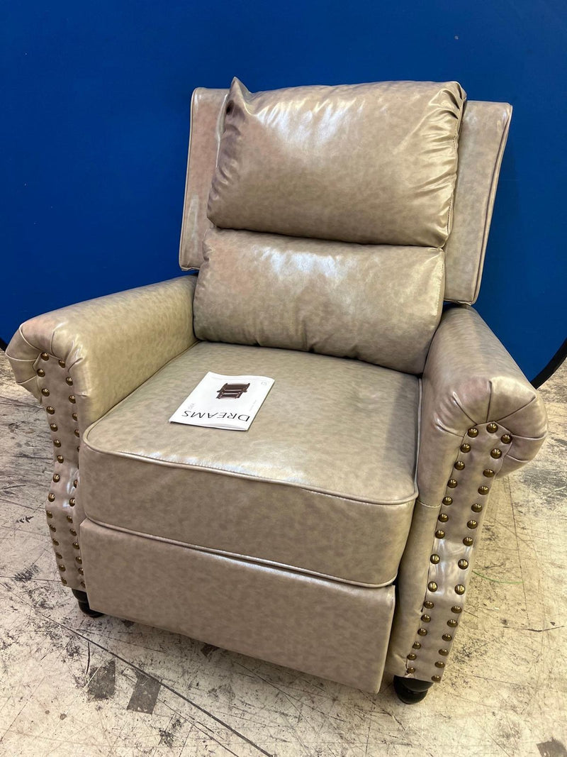 Gray PU Leather Nailhead Trim Upholstered Recliner Chair