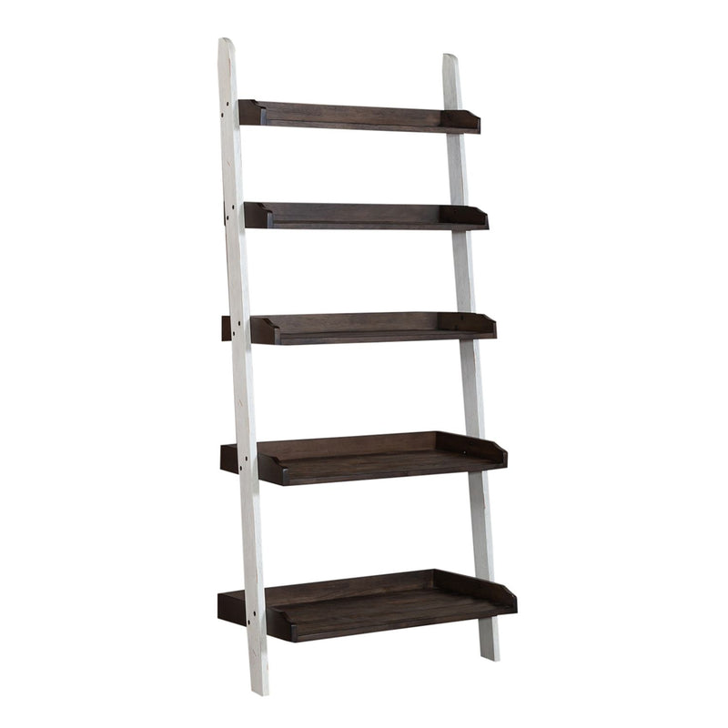 Farmhouse Leaning Bookcase in White/Oak