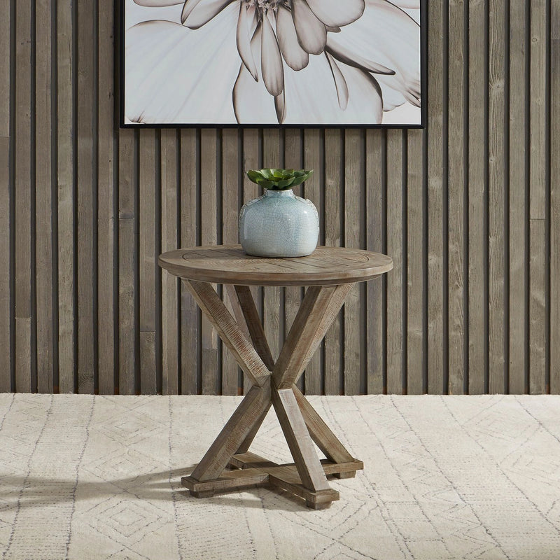 Parkland Falls Round End Table in Weathered Taupe image