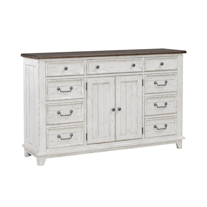 River Place 9 Drawer Dresser in Riverstone White and Tobacco image