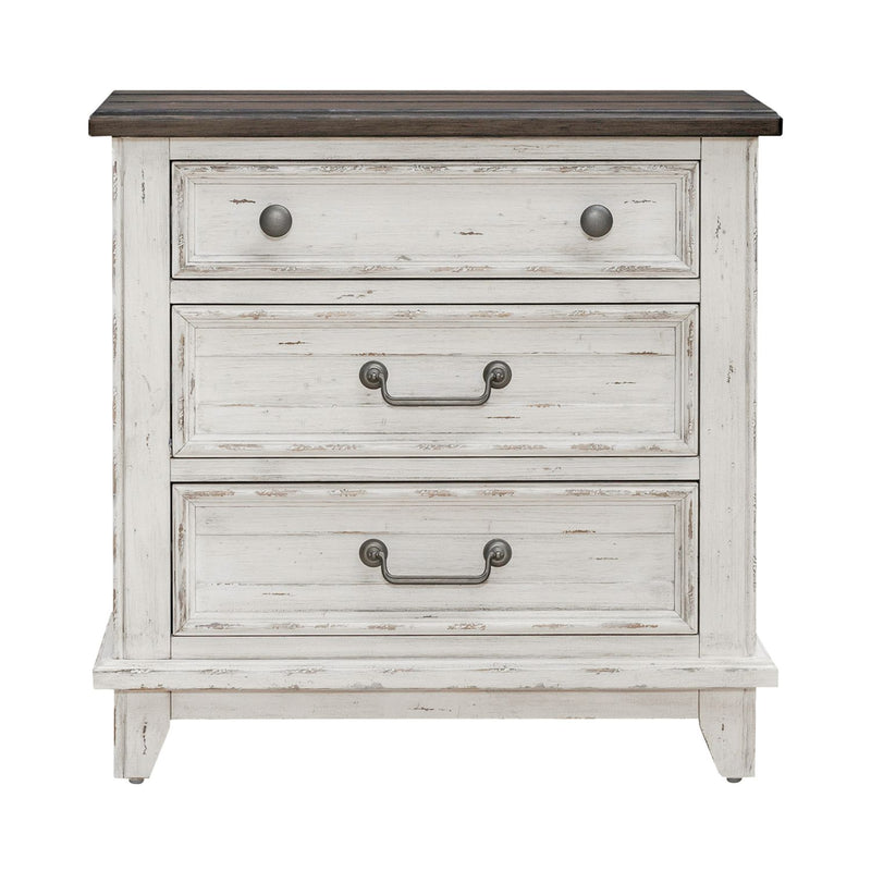 River Place 3 Drawer Nightstand with Charging Station in Riverstone White and Tobacco image