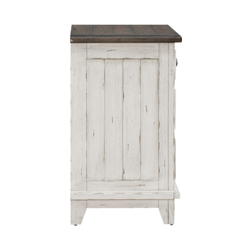 River Place 3 Drawer Nightstand with Charging Station in Riverstone White and Tobacco image
