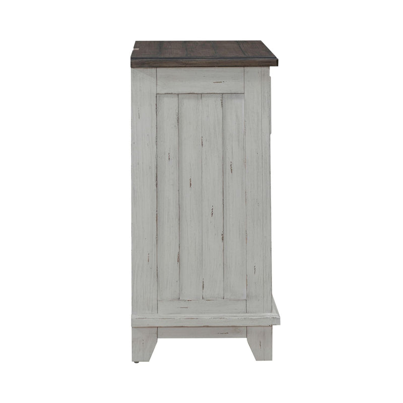 River Place Bedside Chest with Charging Station in Riverstone White and Tobacco