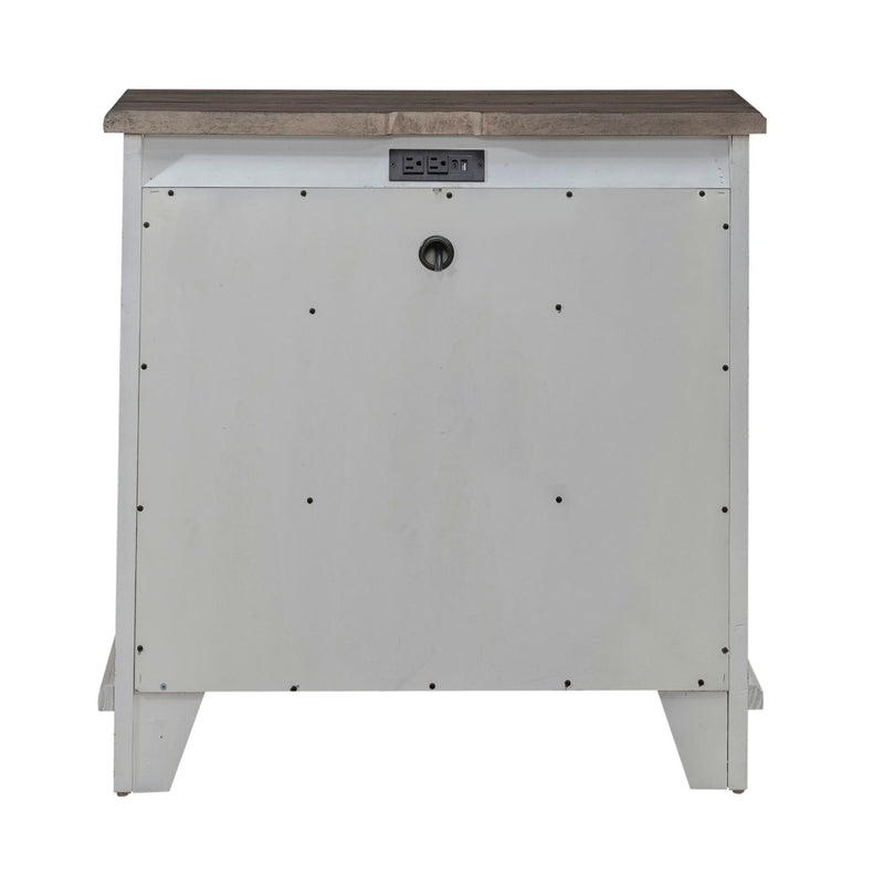 River Place Bedside Chest with Charging Station in Riverstone White and Tobacco
