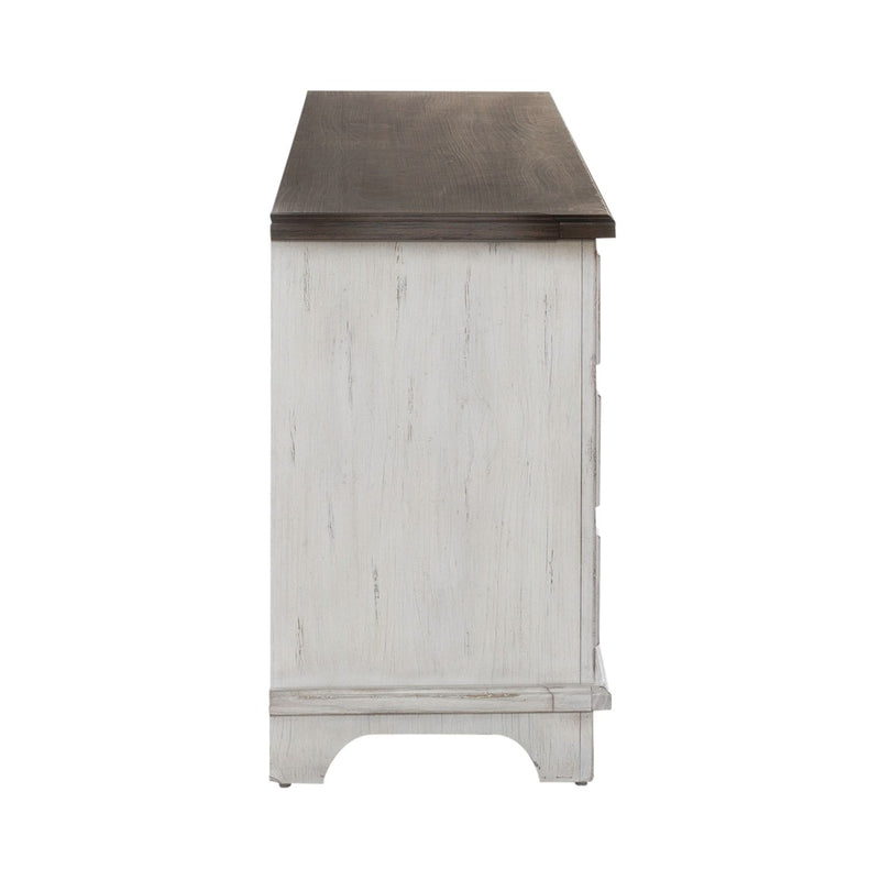 River Place Entertainment Console in Riverstone White/Tobacco