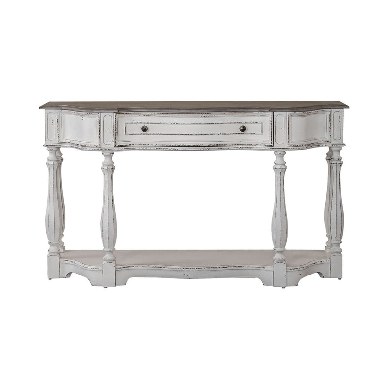 Magnolia Manor 56 Inch Hall Console Table in Antique White Base w/ Weathered Bark Tops image