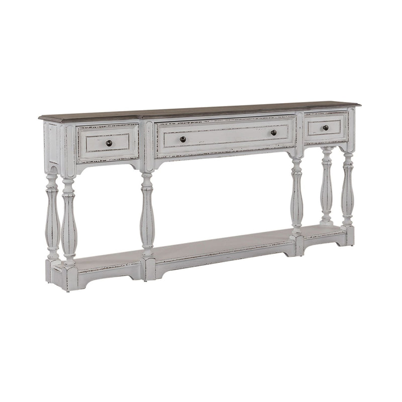Magnolia Manor 72 Inch Hall Console Table in Antique White Base w/ Weathered Bark Tops image
