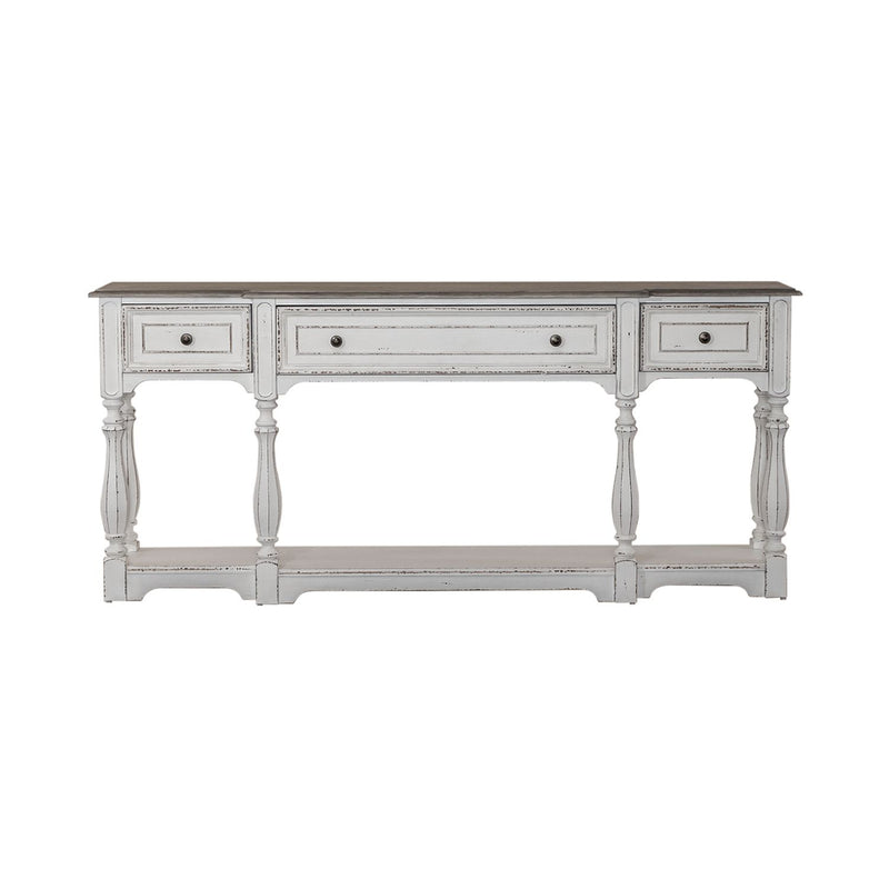 Magnolia Manor 72 Inch Hall Console Table in Antique White Base w/ Weathered Bark Tops image