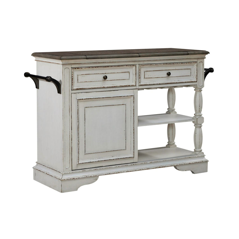 Magnolia Manor Bar Cart in Antique White & Weathered Bark EST SHIP TIME APPX 4 WEEKS image