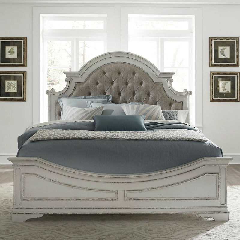 Magnolia Manor King California Upholstered Bed, Dresser & Mirror, Chest, Night Stand
