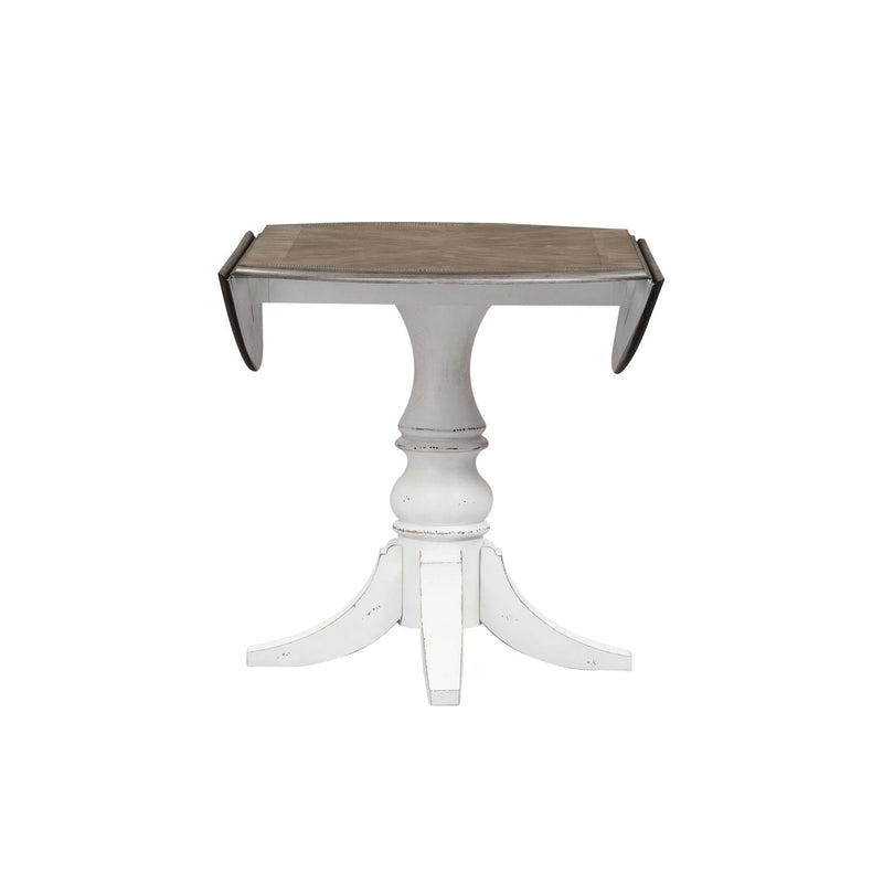 Magnolia Manor Drop Leaf Table in Antique White Base w/ Weathered Bark Tops