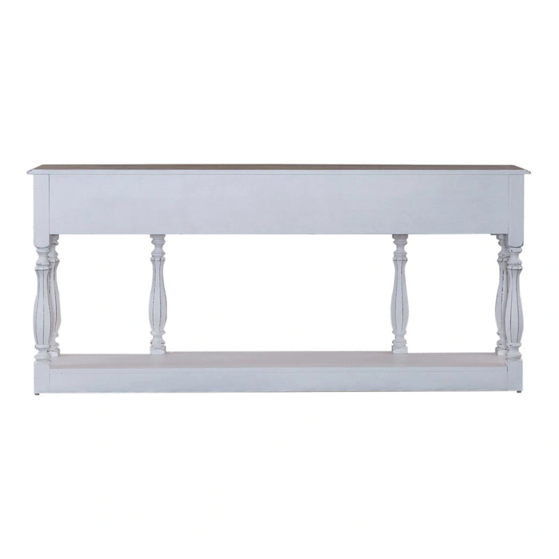 Magnolia Manor 72 Inch Hall Console Table in Antique White Base w/ Weathered Bark Tops image