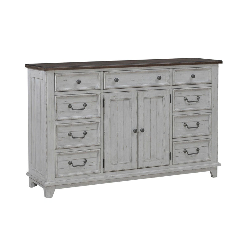 River Place 9 Drawer Dresser in Riverstone White and Tobacco image