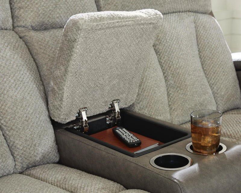 Stately Check Power Reclining Loveseat with Console