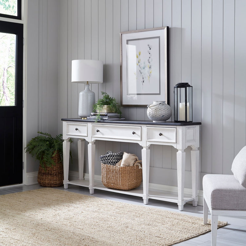 Allyson Park 72" Hall Table in Wirebrushed White with Charcoal Top EST SHIP TIME APPX 4 WEEKS image