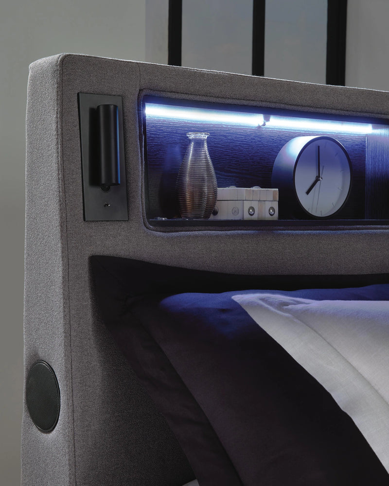 Cayberry King Upholstered Bed with Wireless Audio