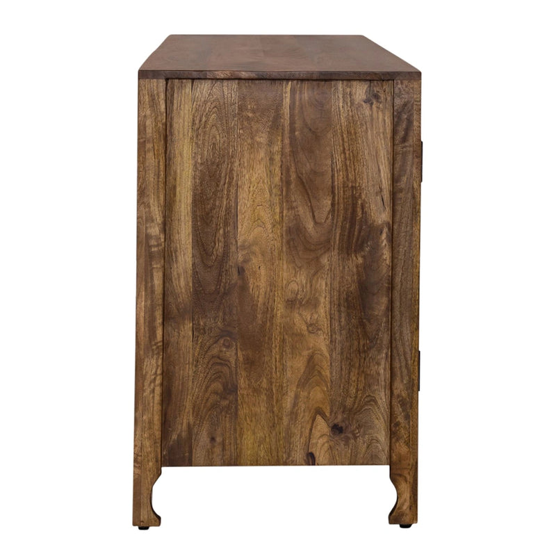 Marisol 74 Inch 4 Door Accent TV Stand in Weathered Honey and Soft Wash Gray image