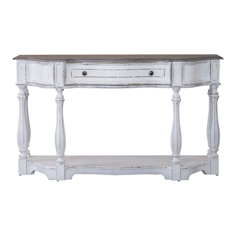 Magnolia Manor 56 Inch Hall Console Table in Antique White Base w/ Weathered Bark Tops image