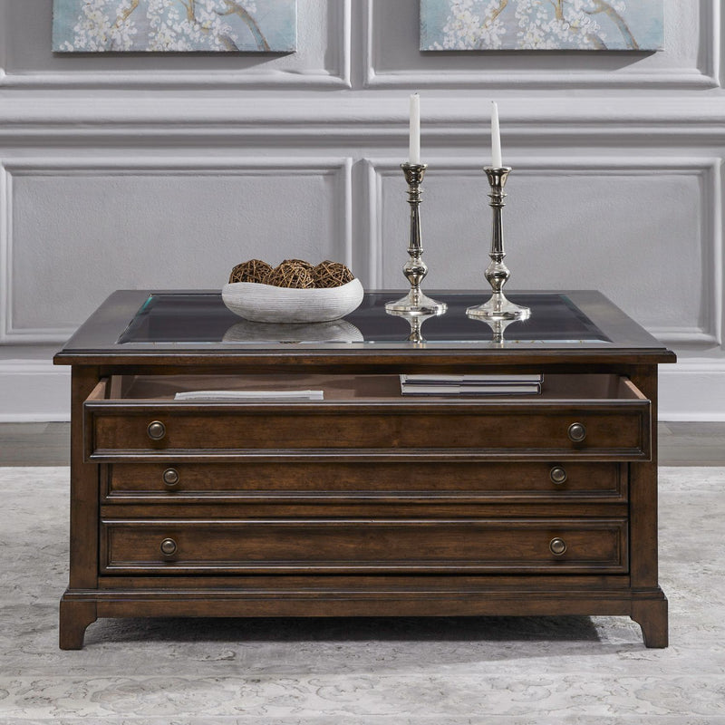 Arden Road Square Collector Cocktail Table in Satin Cherry