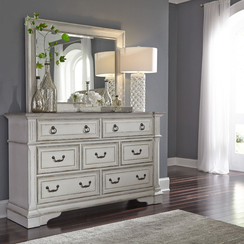 Abbey Park King California Sleigh Bed, Dresser & Mirror, Night Stand