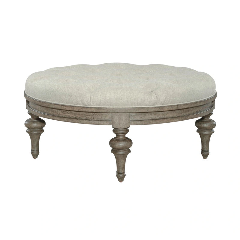 Americana Farmhouse Round Cocktail Ottoman in Dusty Taupe image