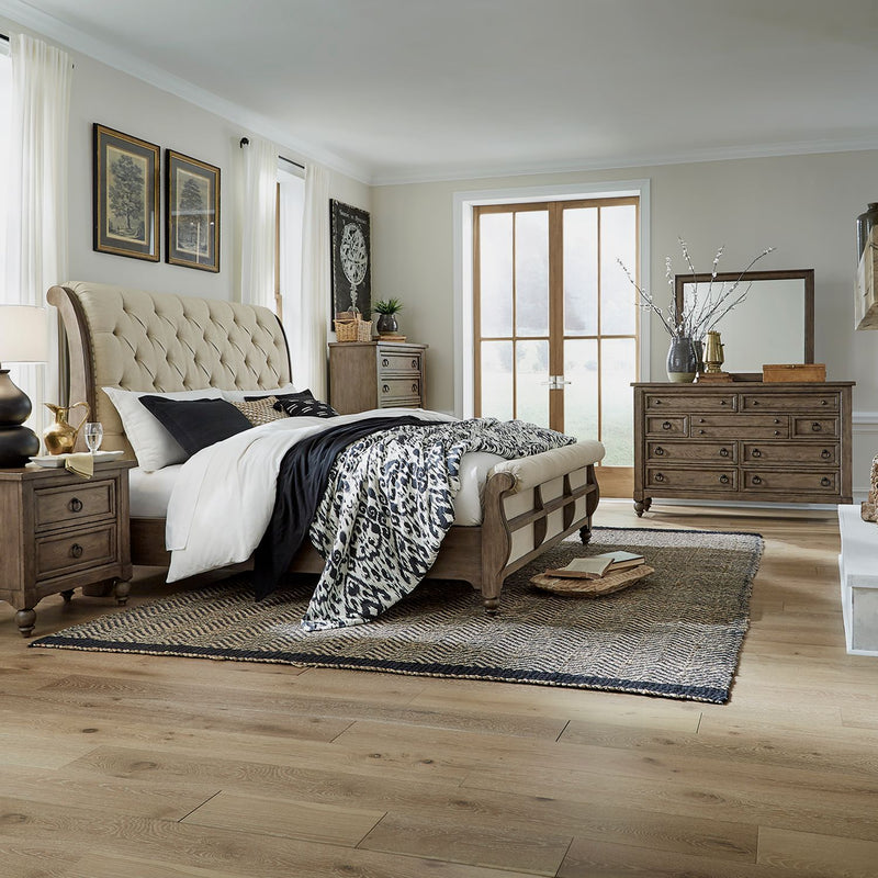 Americana Farmhouse King Sleigh Bed, Dresser & Mirror, Chest, N/S image
