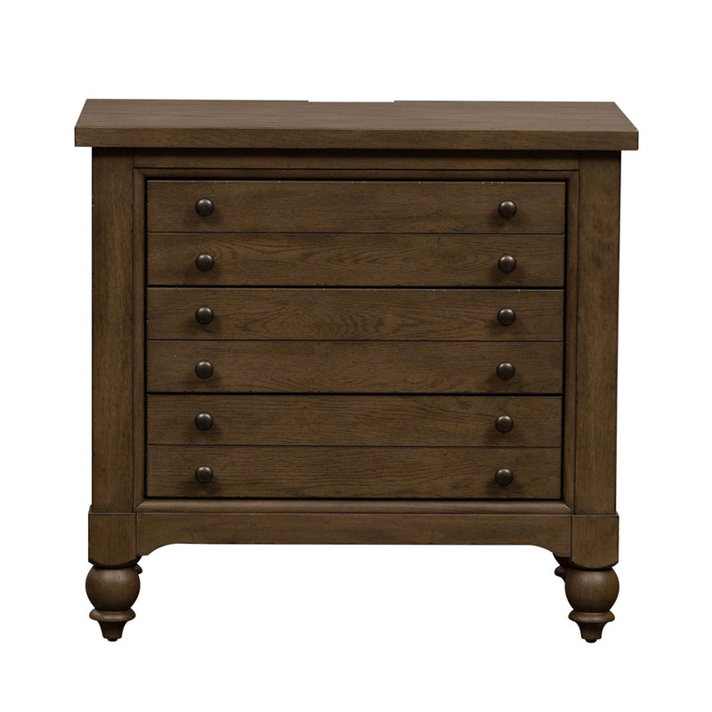 Americana Farmhouse 6 Drawer Bedside Chest in Dusty Taupe and Black image