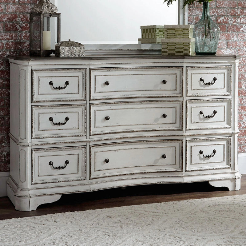 Magnolia Manor Leg 9 Drawer Dresser in Antique White image