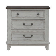 River Place 3 Drawer Nightstand with Charging Station in Riverstone White and Tobacco image