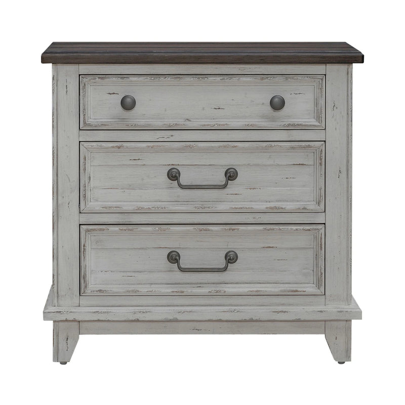 River Place 3 Drawer Nightstand with Charging Station in Riverstone White and Tobacco image