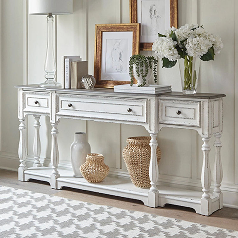 Magnolia Manor 72 Inch Hall Console Table in Antique White Base w/ Weathered Bark Tops image