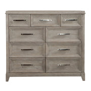 Belmar 9 Drawer Bureau Dresser in Washed Taupe and Silver Champagne image