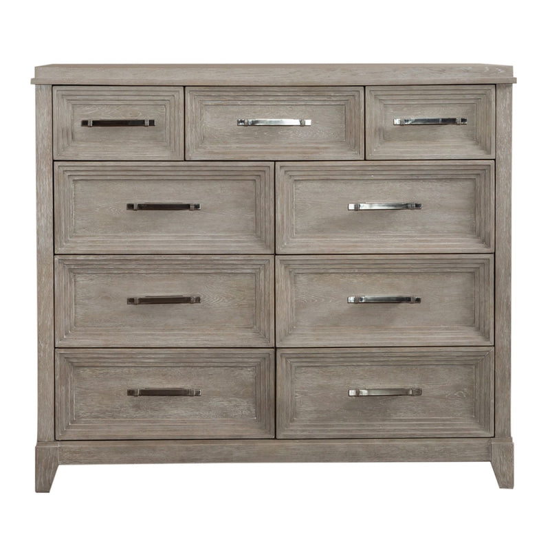 Belmar 9 Drawer Bureau Dresser in Washed Taupe and Silver Champagne image