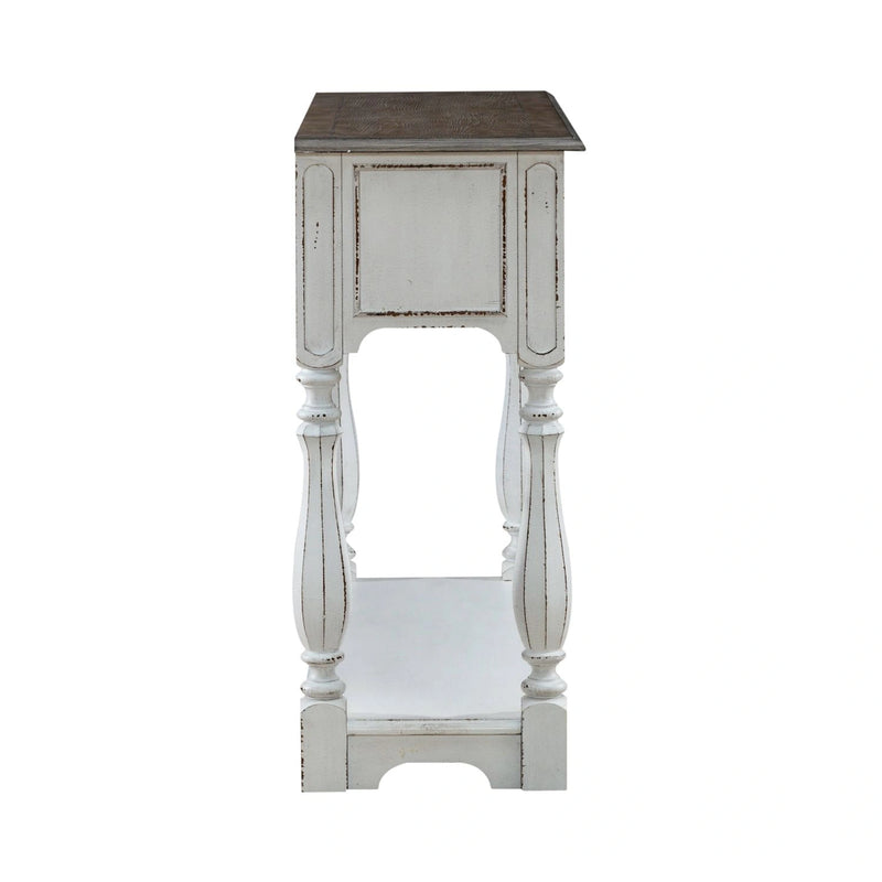 Magnolia Manor Hall Console in Antique White & Weathered Bark EST SHIP TIME APPX 4 WEEKS image