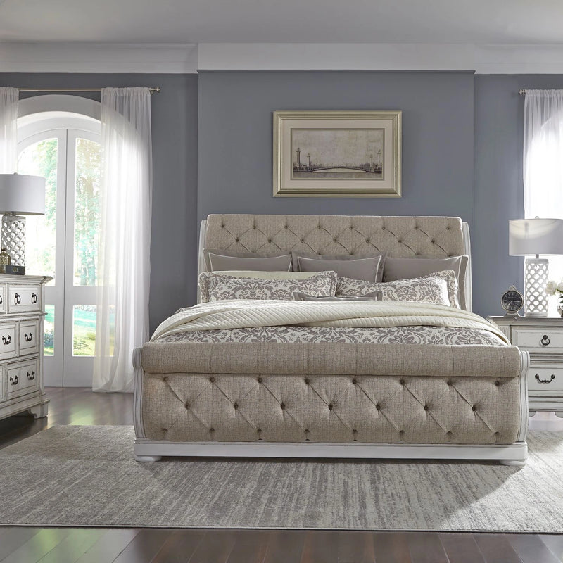 Abbey Park King California Sleigh Bed, Dresser & Mirror, Night Stand image
