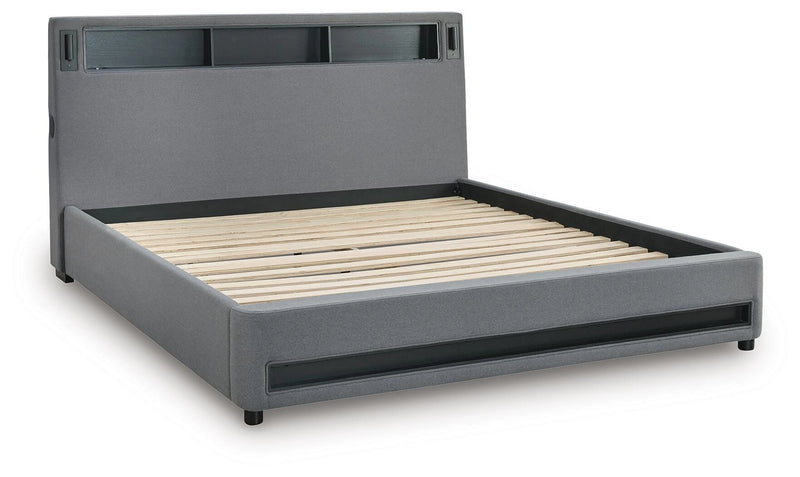 Cayberry King Upholstered Bed with Wireless Audio