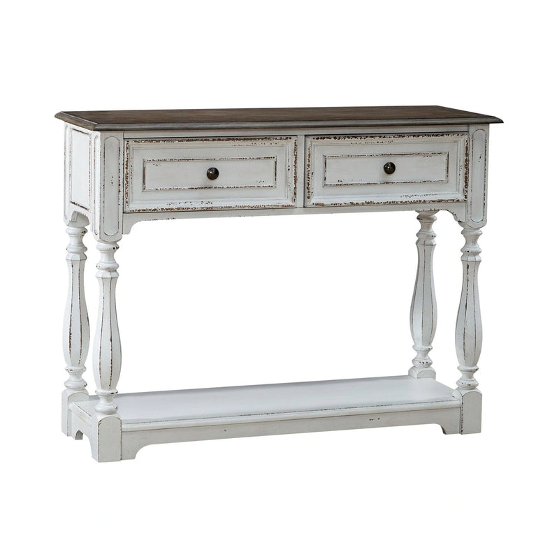Magnolia Manor Hall Console in Antique White & Weathered Bark EST SHIP TIME APPX 4 WEEKS image