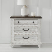 River Place 3 Drawer Nightstand with Charging Station in Riverstone White and Tobacco image