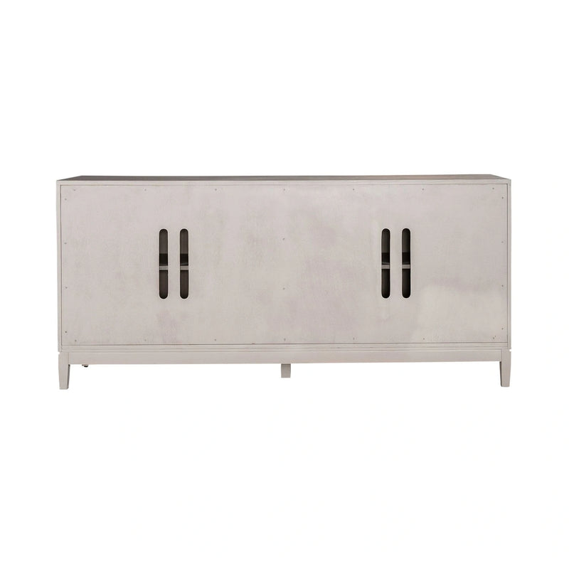 Kinsley 4 Door Accent Cabinet in Washed Taupe & Silver Champagne EST SHIP TIME APPX 4 WEEKS image