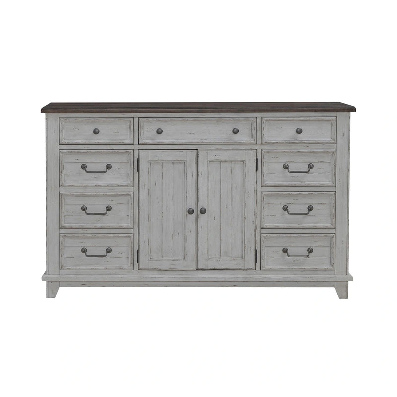 River Place 9 Drawer Dresser in Riverstone White and Tobacco image