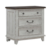 River Place 3 Drawer Nightstand with Charging Station in Riverstone White and Tobacco image