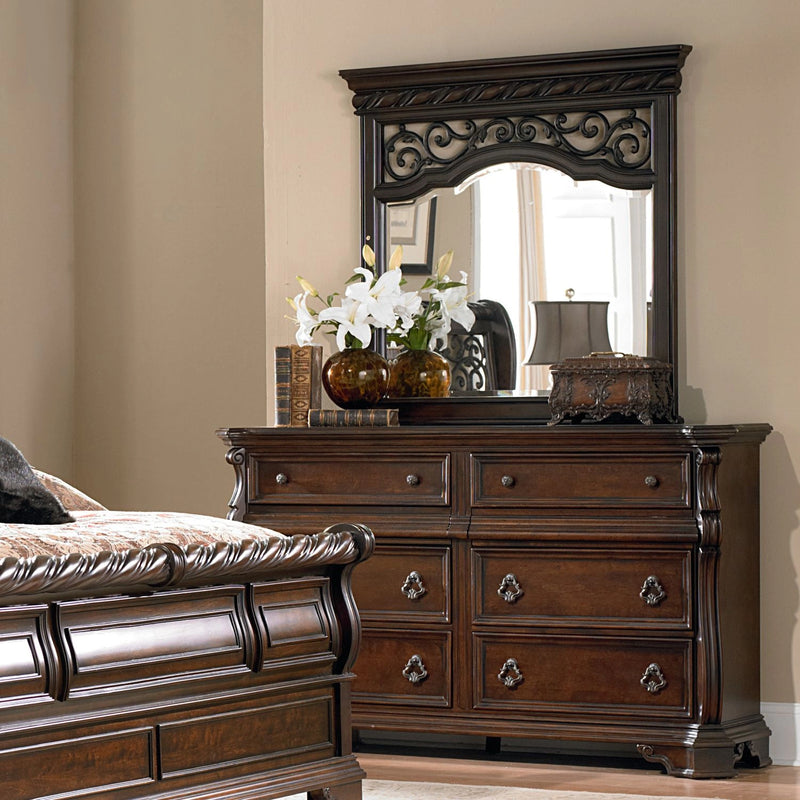 Arbor Place King California Sleigh Bed, Dresser & Mirror image