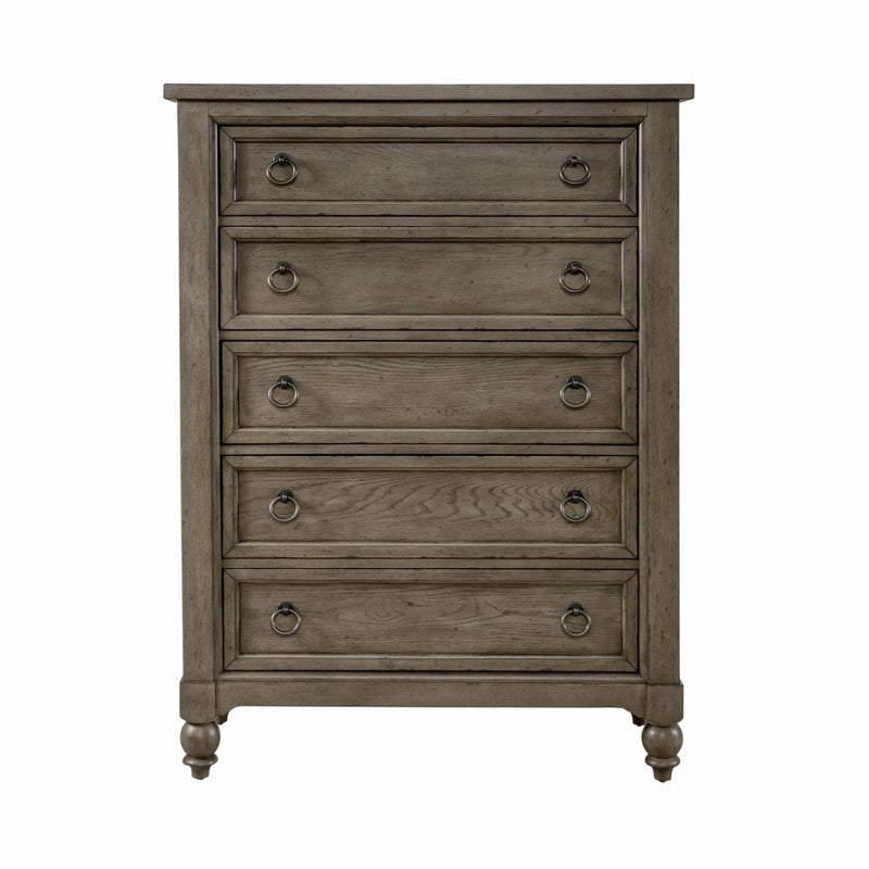 Americana Farmhouse 5 Drawer Chest in Dusty Taupe and Black image