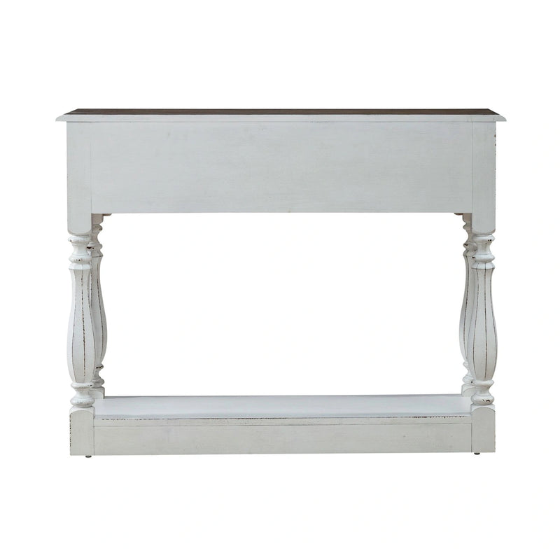 Magnolia Manor Hall Console in Antique White & Weathered Bark EST SHIP TIME APPX 4 WEEKS image